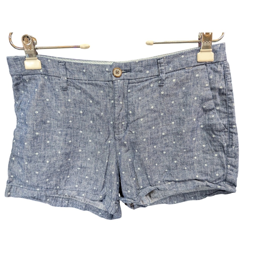 Old Navy Everyday Short Women Size 8 Blue Polka Dot Linen Blend Excellent